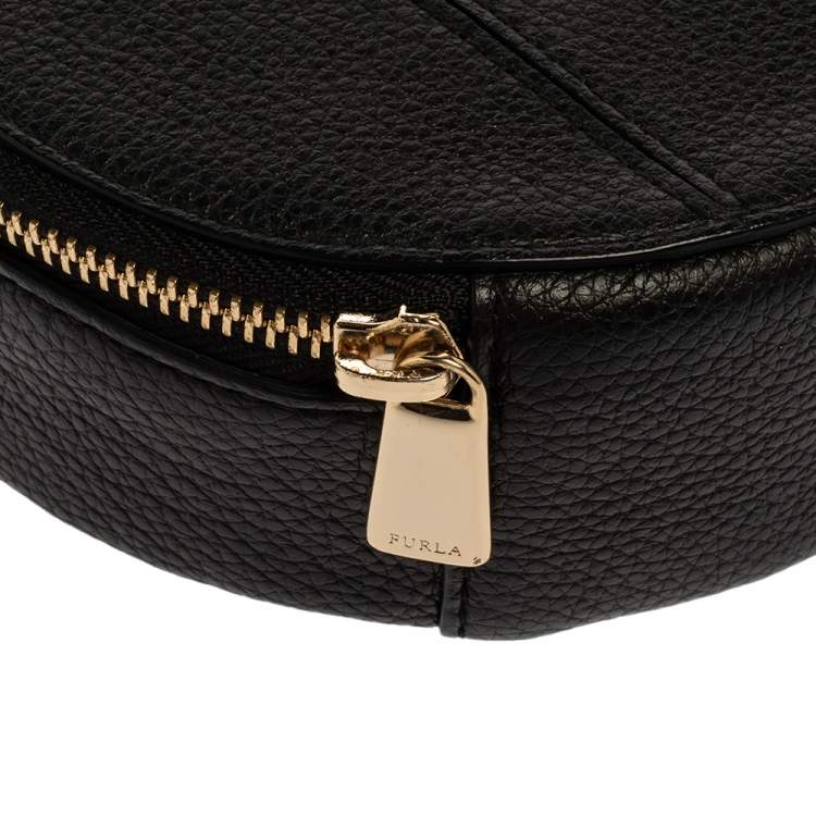 Pre Owned Furla Black Leather Mini Perla Round Crossbody Bag