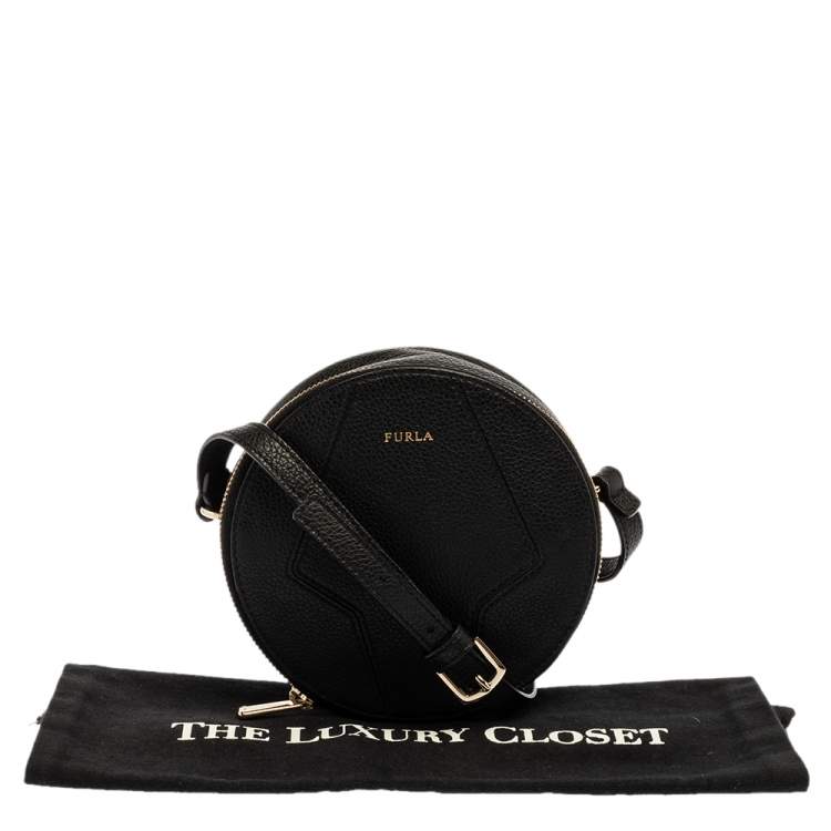 Pre Owned Furla Black Leather Mini Perla Round Crossbody Bag