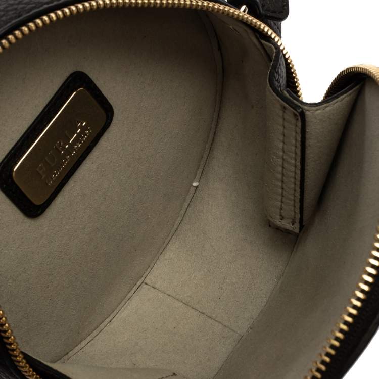 Pre Owned Furla Black Leather Mini Perla Round Crossbody Bag