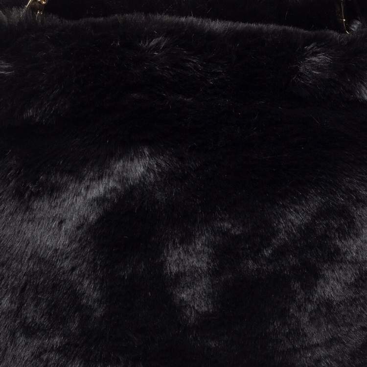 Pre Owned Furla Black Faux Fur Caos Bucket Bag