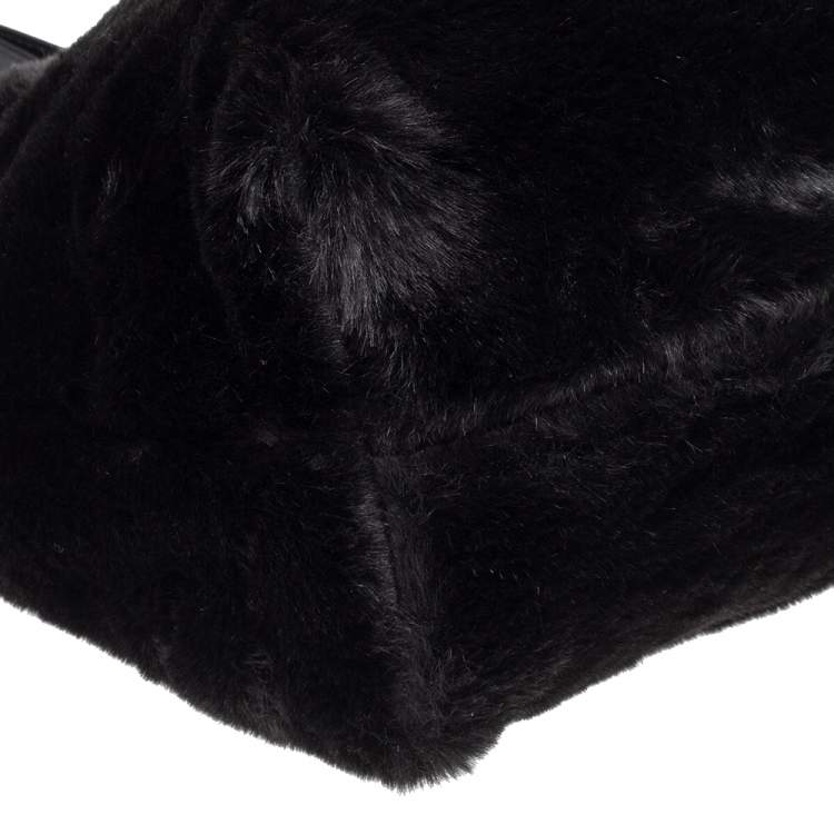 Pre Owned Furla Black Faux Fur Caos Bucket Bag