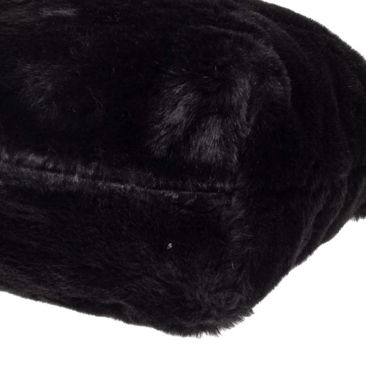 Pre Owned Furla Black Faux Fur Caos Bucket Bag