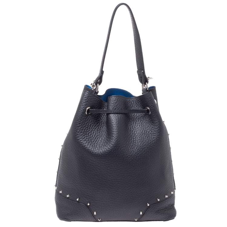 Pre Owned Furla Black Leather Drawstring Bucket Bag