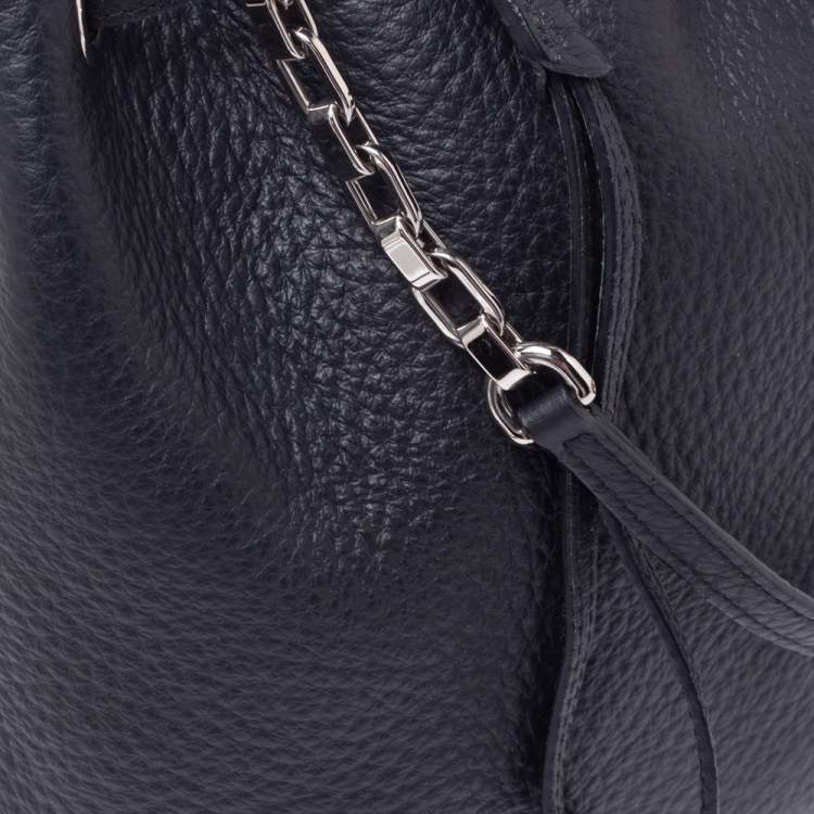 Pre Owned Furla Black Leather Drawstring Bucket Bag