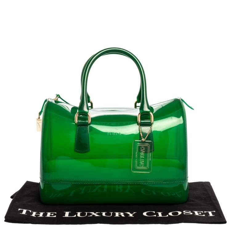 Pre Owned Furla Green Rubber Medium Candy Satchel
