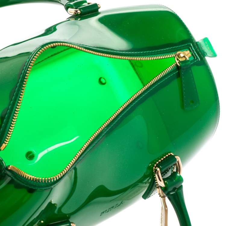 Pre Owned Furla Green Rubber Medium Candy Satchel