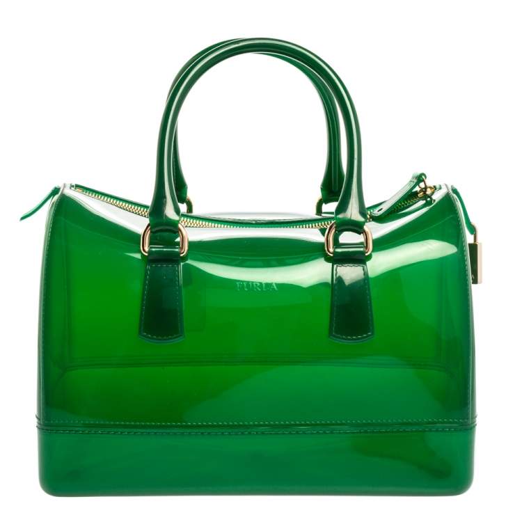 Pre Owned Furla Green Rubber Medium Candy Satchel