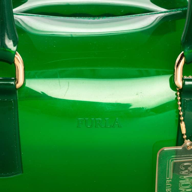 Pre Owned Furla Green Rubber Medium Candy Satchel
