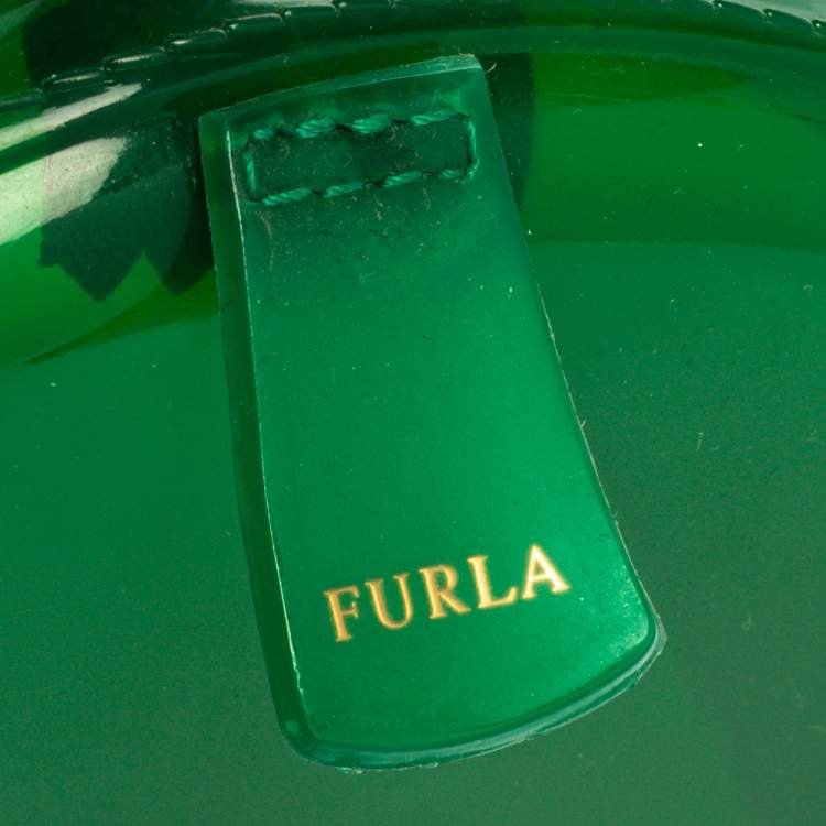 Pre Owned Furla Green Rubber Medium Candy Satchel