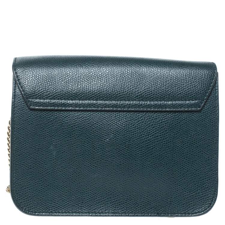 Pre Owned Furla Deep Green Leather Mini Metropolis Chain Shoulder Bag