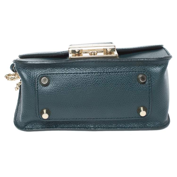 Pre Owned Furla Deep Green Leather Mini Metropolis Chain Shoulder Bag