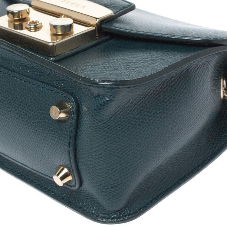 Pre Owned Furla Deep Green Leather Mini Metropolis Chain Shoulder Bag