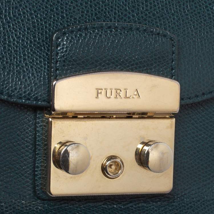 Pre Owned Furla Deep Green Leather Mini Metropolis Chain Shoulder Bag