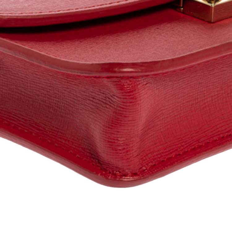 Pre Owned Furla Red Leather Mini Metropolis Chain Crossbody Bag