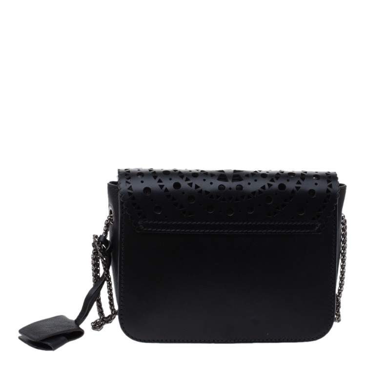 Pre Owned Furla Onyx Black Laser Cut Leather Mini Metropolis Crossbody Bag