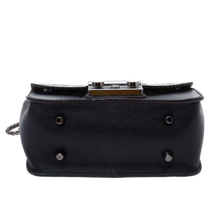 Pre Owned Furla Onyx Black Laser Cut Leather Mini Metropolis Crossbody Bag