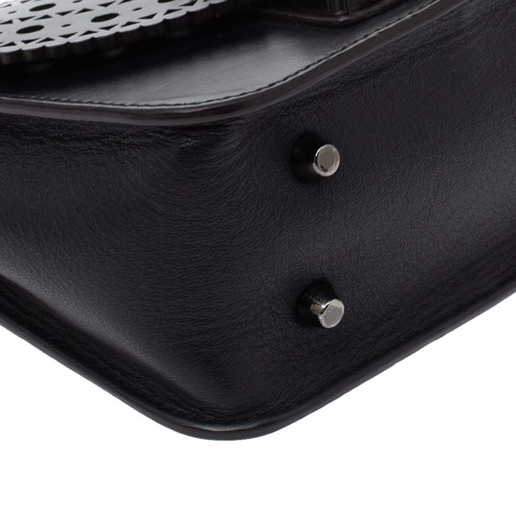 Pre Owned Furla Onyx Black Laser Cut Leather Mini Metropolis Crossbody Bag