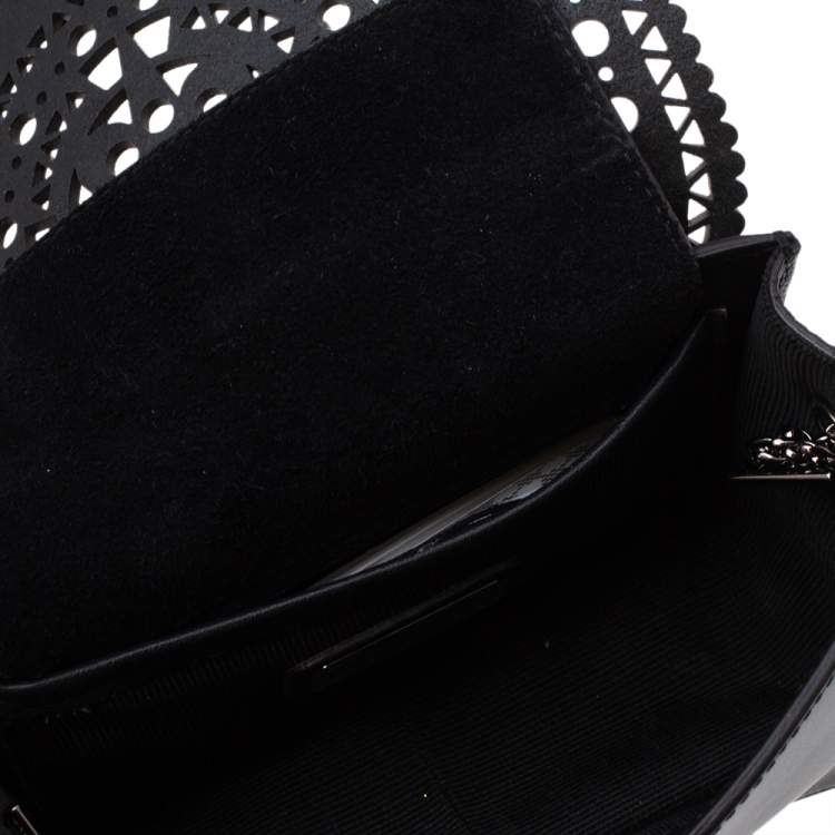 Pre Owned Furla Onyx Black Laser Cut Leather Mini Metropolis Crossbody Bag