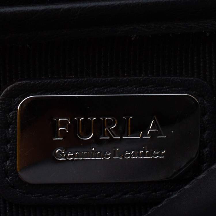 Pre Owned Furla Onyx Black Laser Cut Leather Mini Metropolis Crossbody Bag