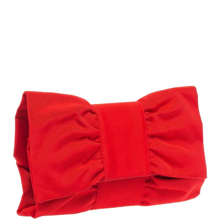 Pre Owned Furla Red Canvas Bow Clutch