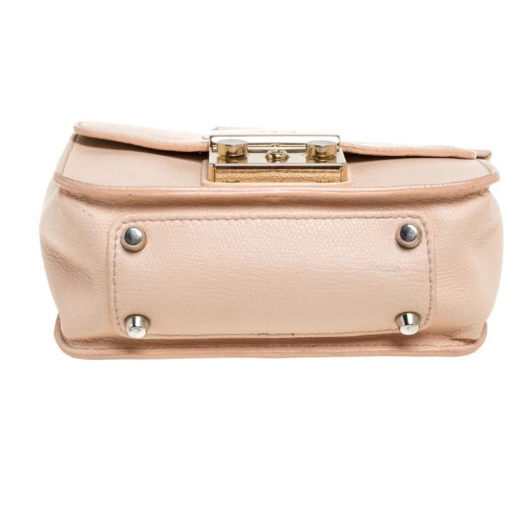 Pre Owned Furla Beige Leather Mini Metropolis Chain Shoulder Bag