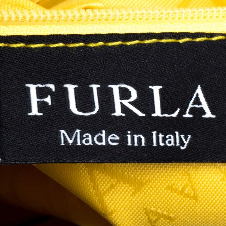 Pre Owned Furla Beige/Yellow Signature Canvas and Leather Flap Backpack