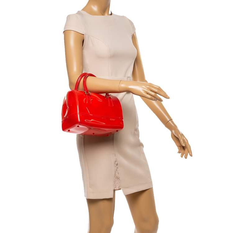 Pre Owned Furla Orange Glossy Rubber Mini Candy Satchel