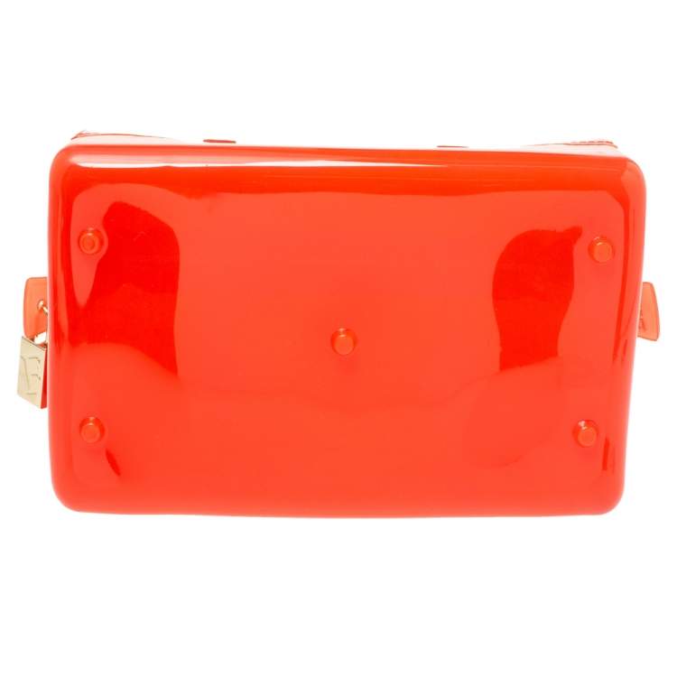 Pre Owned Furla Orange Glossy Rubber Mini Candy Satchel
