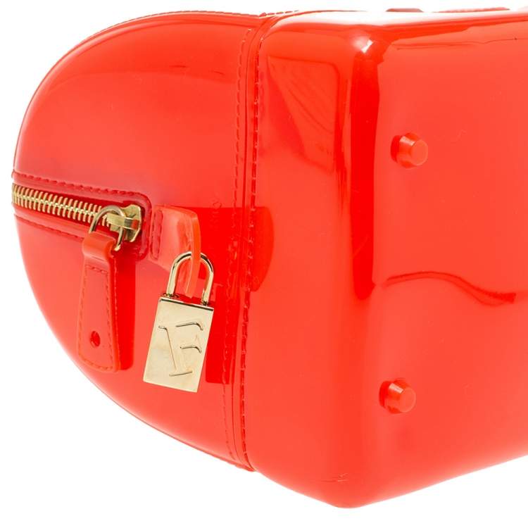 Pre Owned Furla Orange Glossy Rubber Mini Candy Satchel