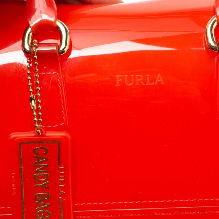 Pre Owned Furla Orange Glossy Rubber Mini Candy Satchel