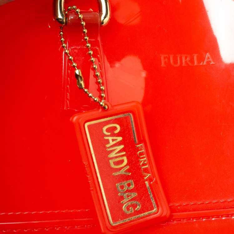 Pre Owned Furla Orange Glossy Rubber Mini Candy Satchel