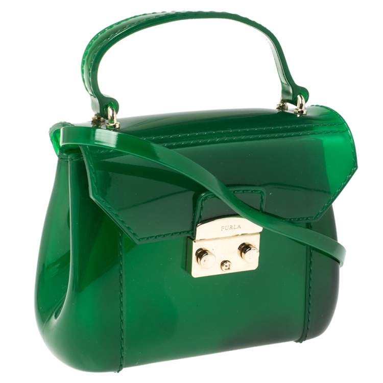 Pre Owned Furla Green Rubber Candy Bon Bon Crossbody Bag
