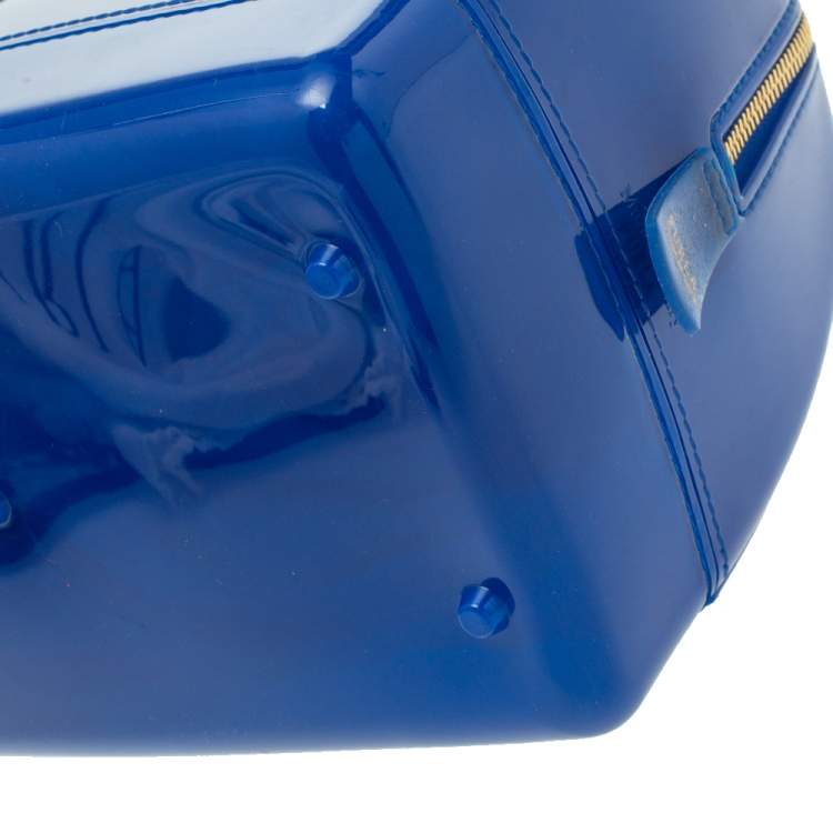 Pre Owned Furla Blue Glossy Rubber Mini Candy Satchel