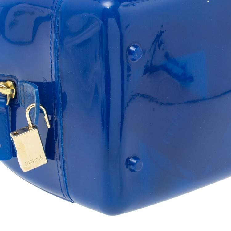 Pre Owned Furla Blue Glossy Rubber Mini Candy Satchel