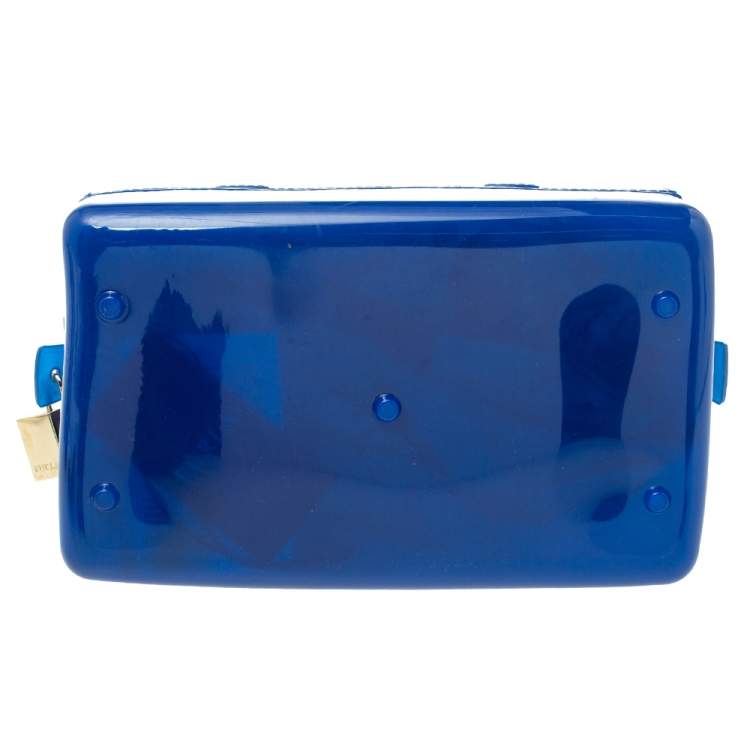 Pre Owned Furla Blue Glossy Rubber Mini Candy Satchel