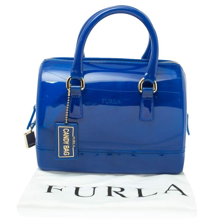 Pre Owned Furla Blue Glossy Rubber Mini Candy Satchel