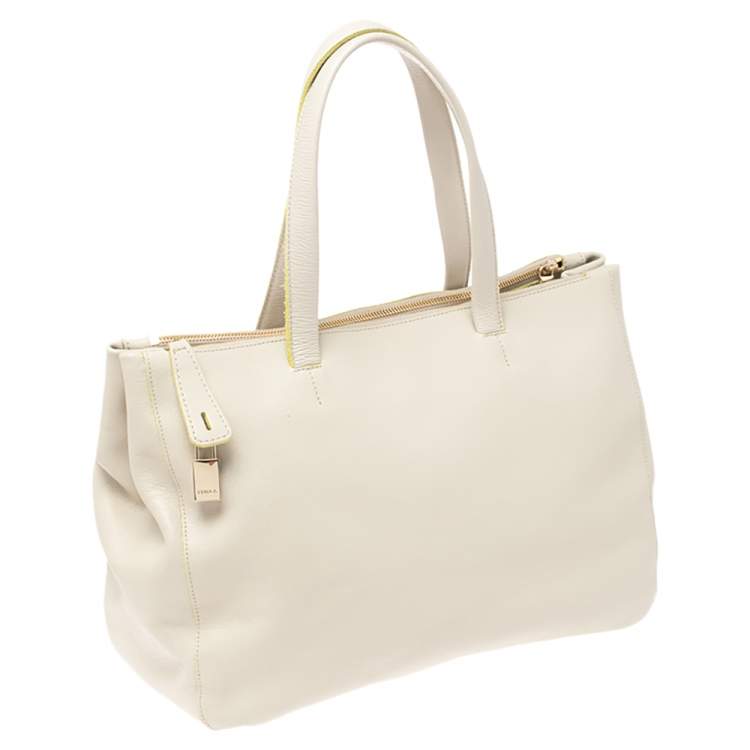 Pre Owned Furla Beige/Cetrine Leather Shopper Tote