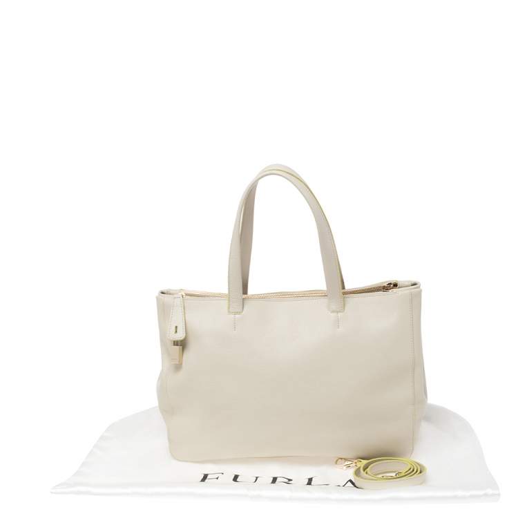 Pre Owned Furla Beige/Cetrine Leather Shopper Tote