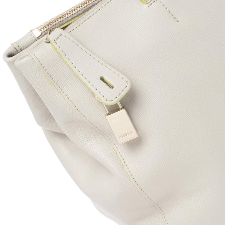 Pre Owned Furla Beige/Cetrine Leather Shopper Tote