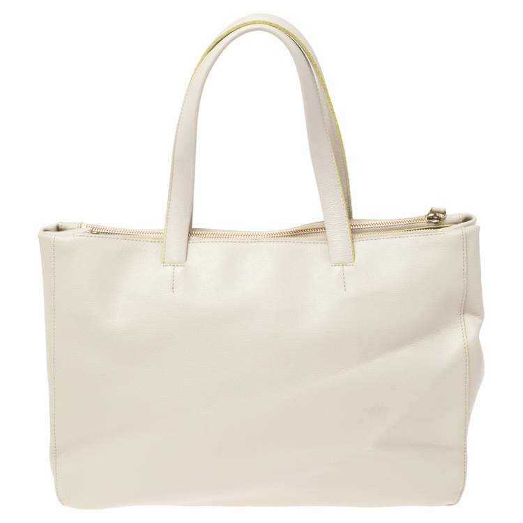 Pre Owned Furla Beige/Cetrine Leather Shopper Tote