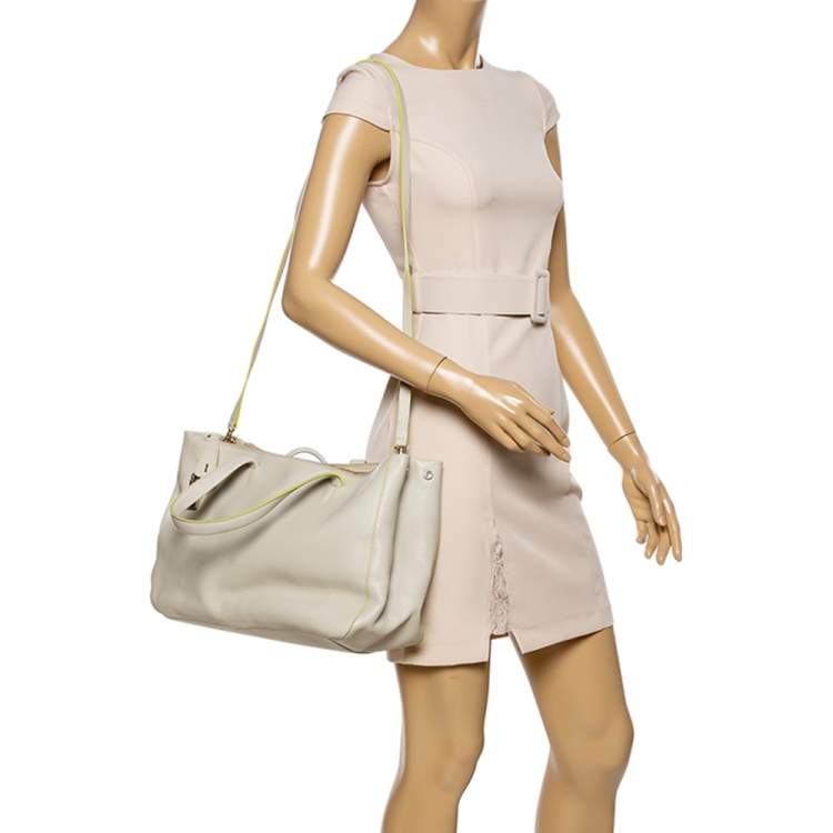 Pre Owned Furla Beige/Cetrine Leather Shopper Tote