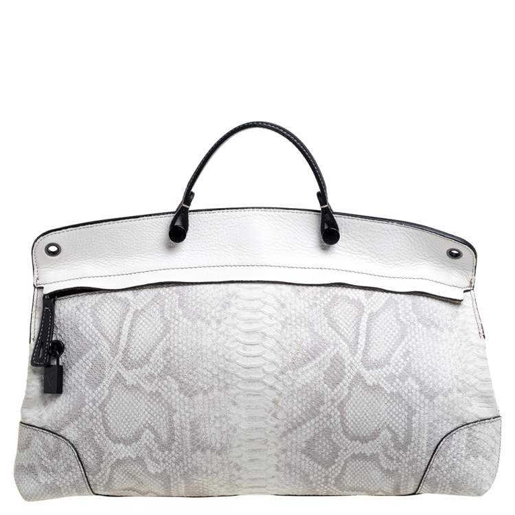 Pre Owned Furla Cream Python Embossed Leather Large Piper Cartella Top Handle Bag