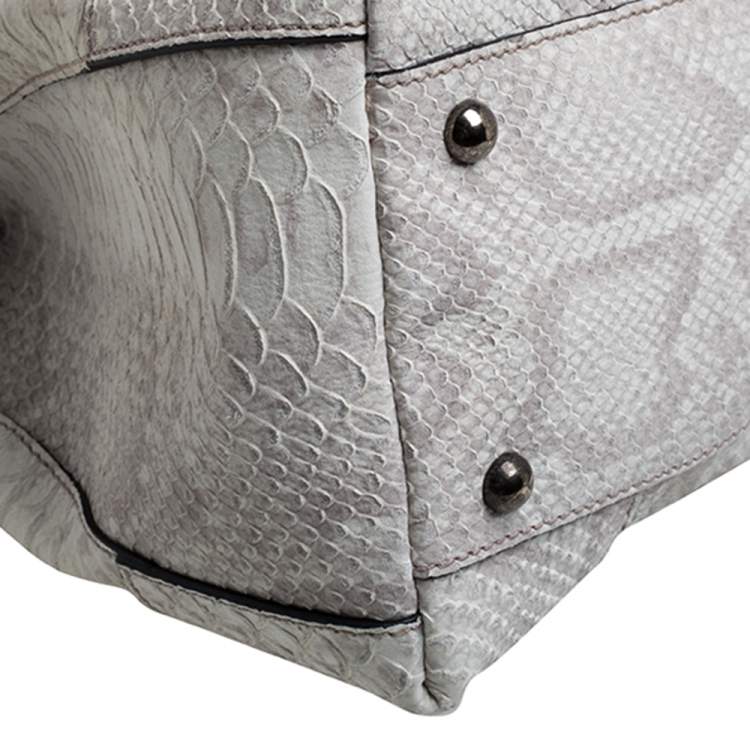 Pre Owned Furla Cream Python Embossed Leather Large Piper Cartella Top Handle Bag