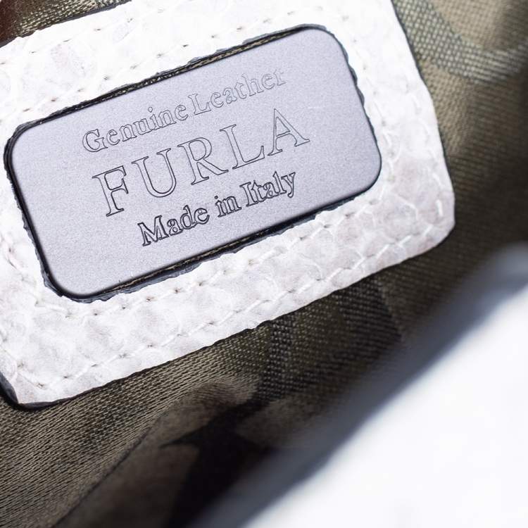 Pre Owned Furla Cream Python Embossed Leather Large Piper Cartella Top Handle Bag