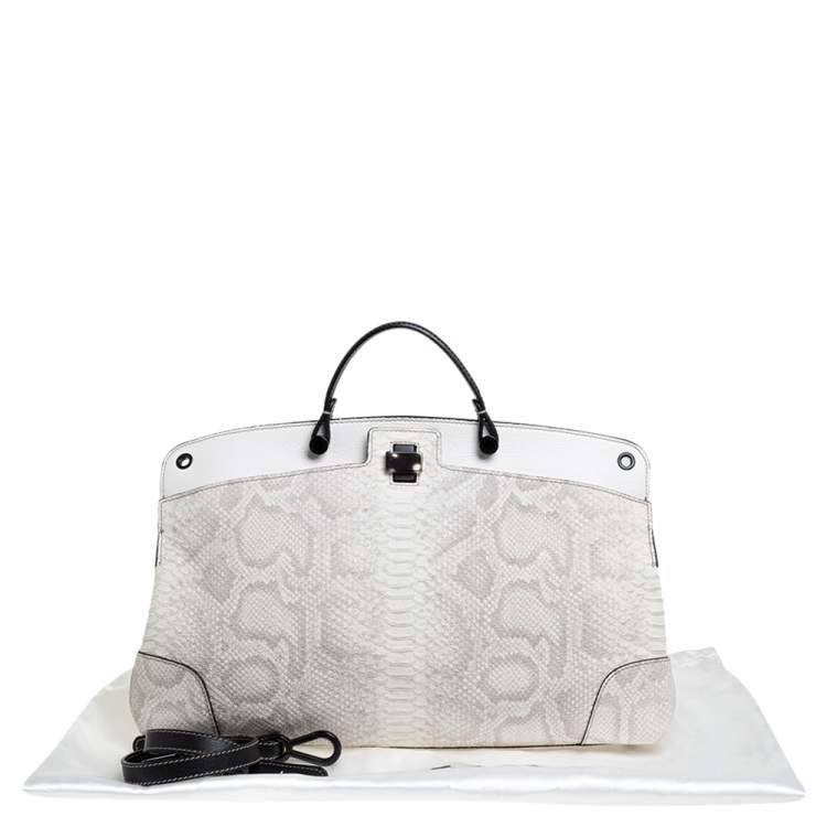 Pre Owned Furla Cream Python Embossed Leather Large Piper Cartella Top Handle Bag