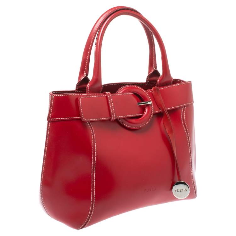 Pre Owned Furla Red Leather Buckle Satchel