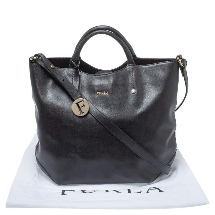 Pre Owned Furla Black Leather Alissa Tote