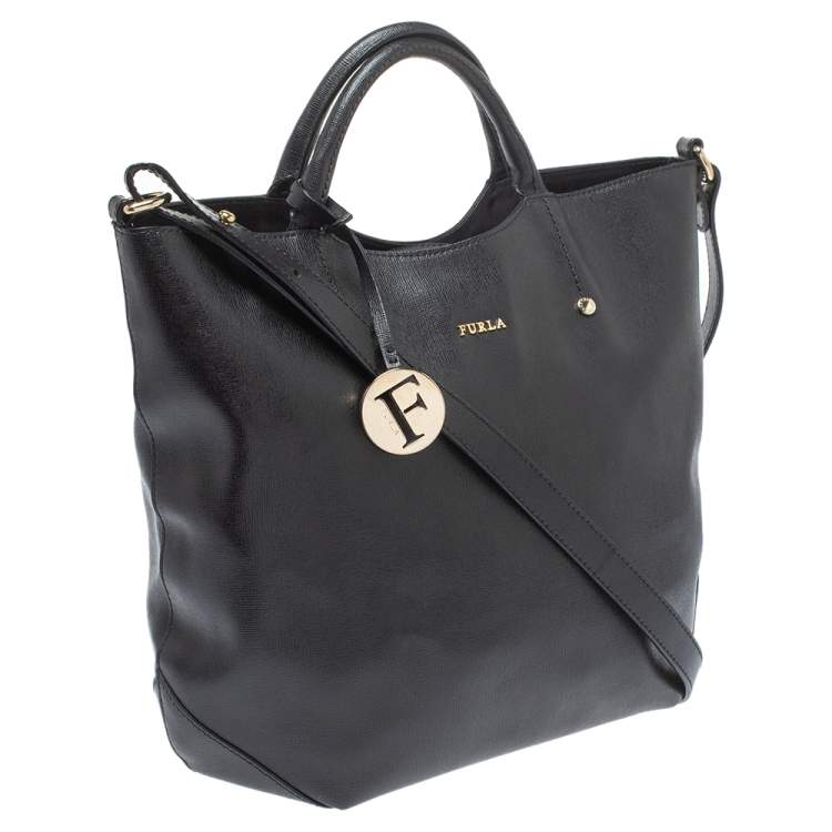 Pre Owned Furla Black Leather Alissa Tote