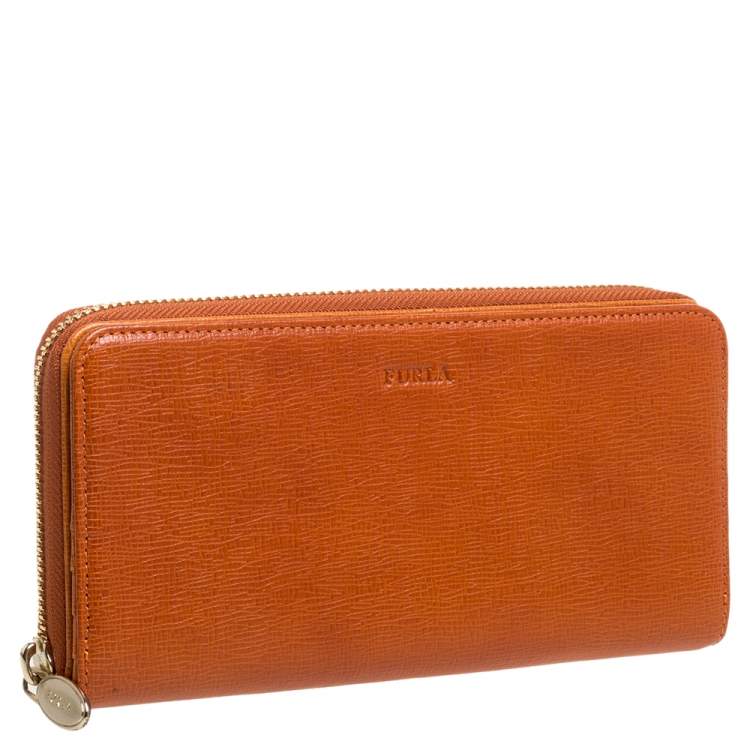Pre Owned Furla Burnt Orange Leather Zip Around Wallet