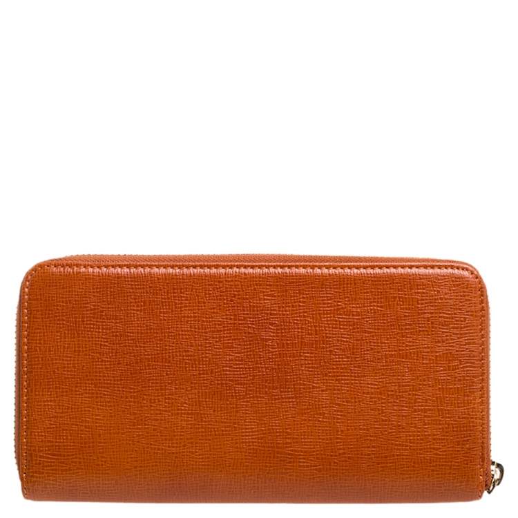 Pre Owned Furla Burnt Orange Leather Zip Around Wallet